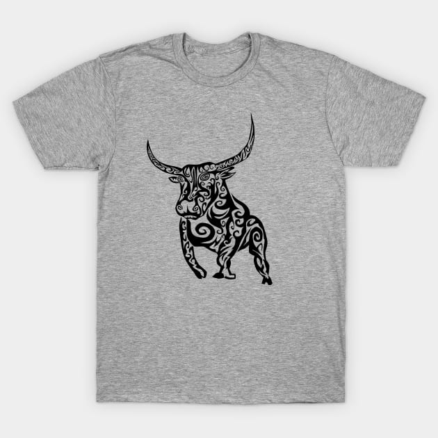 Tribal Bull Tattoo T-Shirt by ppandadesign